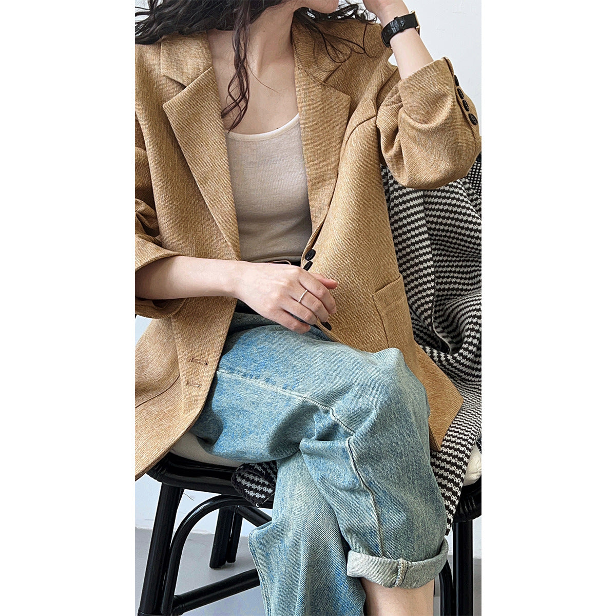 Early Autumn   Retro Texture Woven Blazer Women High Grade Classic Blazer