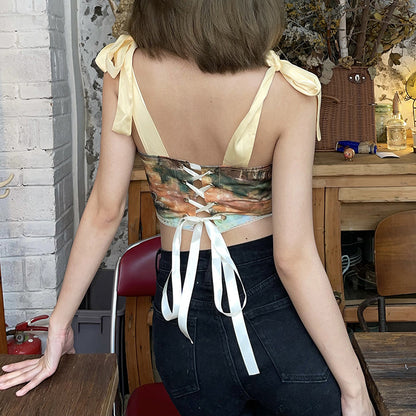Summer Trends Women Spaghetti Straps Cropped Slim Fit Print Innerwear Vest Bandana