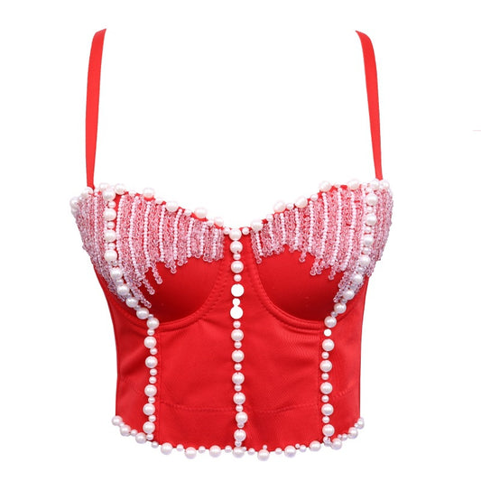 Beaded Light Diamond Tube Top Boning Corset Shaping Outer Bra Performance Wear Push up Heavy Industry Sling for Women