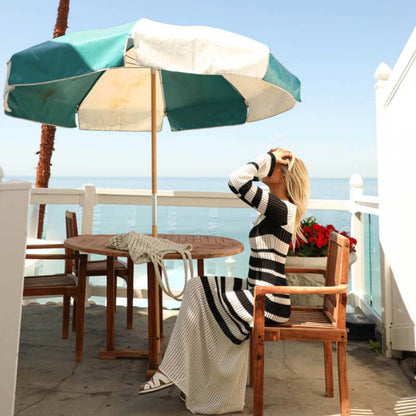 Hollow Out Cutout Knitted Maxi Dress Beach Vacation Striped Dress Long Sleeve off Shoulder Knitted Dress Summer