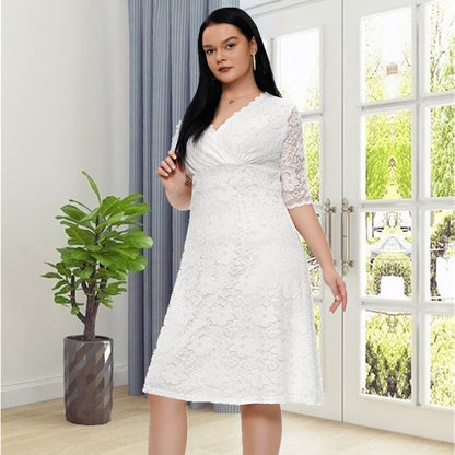 Plus Size Evening Dress Short Hollow Out Cutout Lace Dress