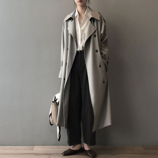 Long Trench Coat for Women Autumn Korean Elegant Loose Waist Tight Slimming Casual Coat for Women