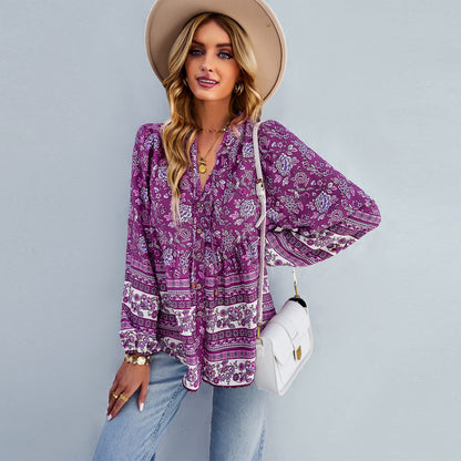 Bohemian Long-Sleeved Shirt Autumn Winter Office Shirt