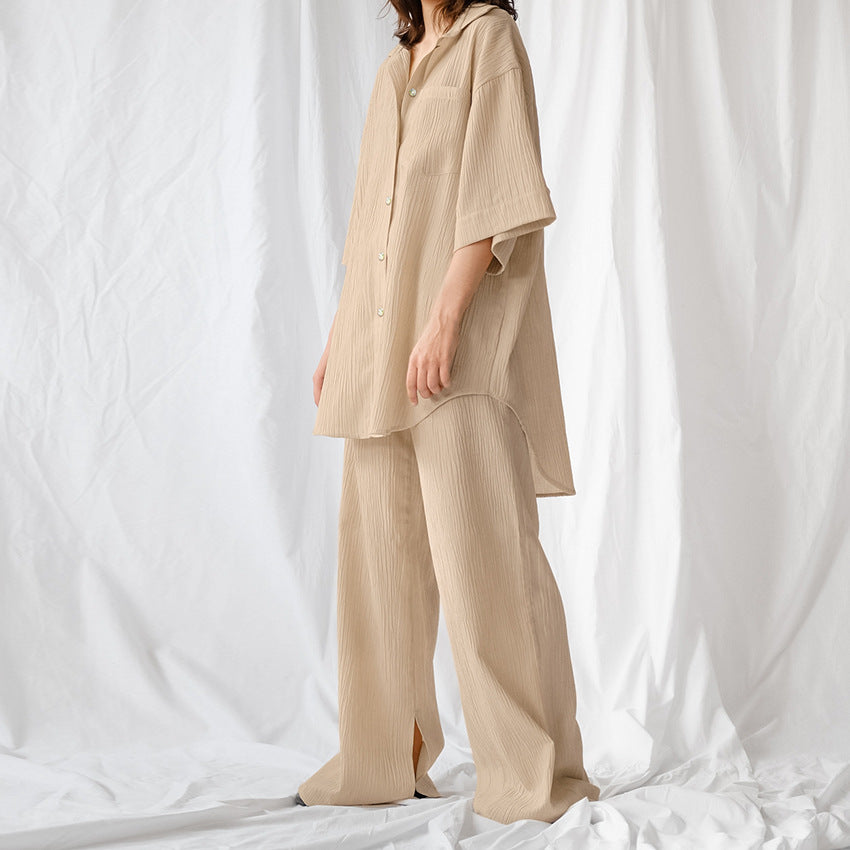 Autumn French Cotton Pleated Half Sleeve Loose Comfortable Pajamas Ladies Homewear