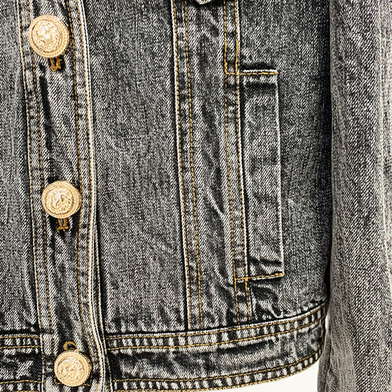 Goods Autumn Winter Star Lion  Head Button Slim Wash Denim Jacket Coat