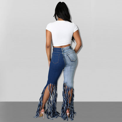 Fall Women Clothing  Hand Brush White Silk Washed Sexy Jeans