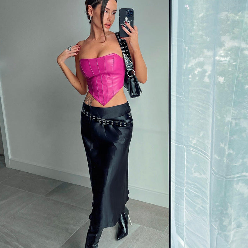 Fashionable Elegant Sexy Tube Top Faux Leather cropped Outfit Women Vest Small Tube Top Women