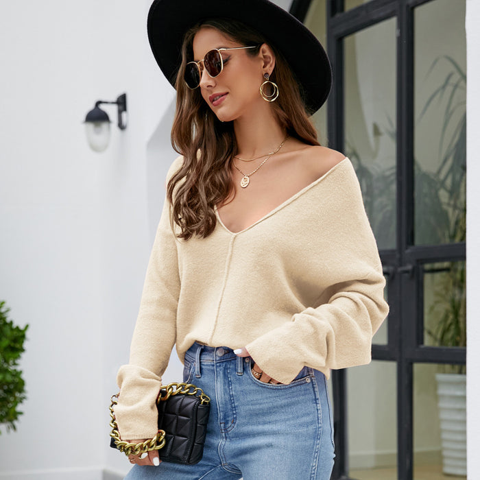 Autumn Winter Lazy Wind Women Knitted Sweater Loose Pullover Batwing Sleeve Knitwear Top