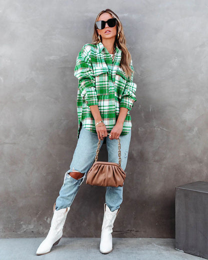 Women Autumn Winter Ladies Plaid Jacket Casual Loose Pockets Shirts