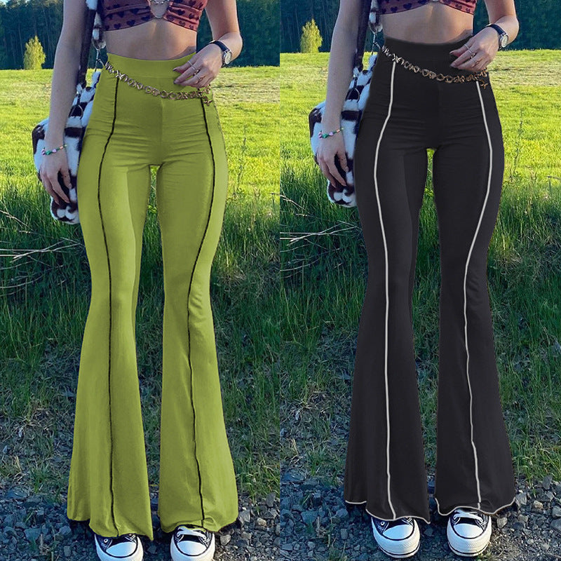 Spring Autumn Solid Color Bell Bottom Pants Slim High Waist Cropped Pants Women