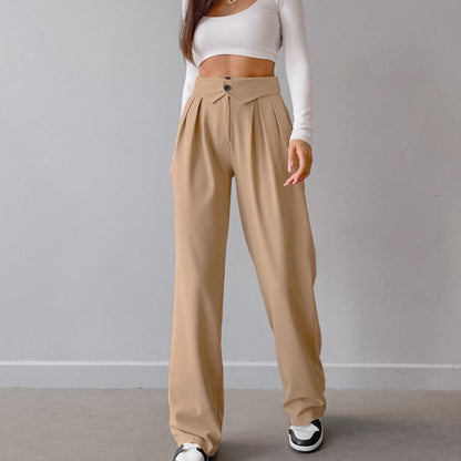 Summer Women Clothing Design Pleated High Waist Straight Casual Pants Women French Office Draped Work Pant