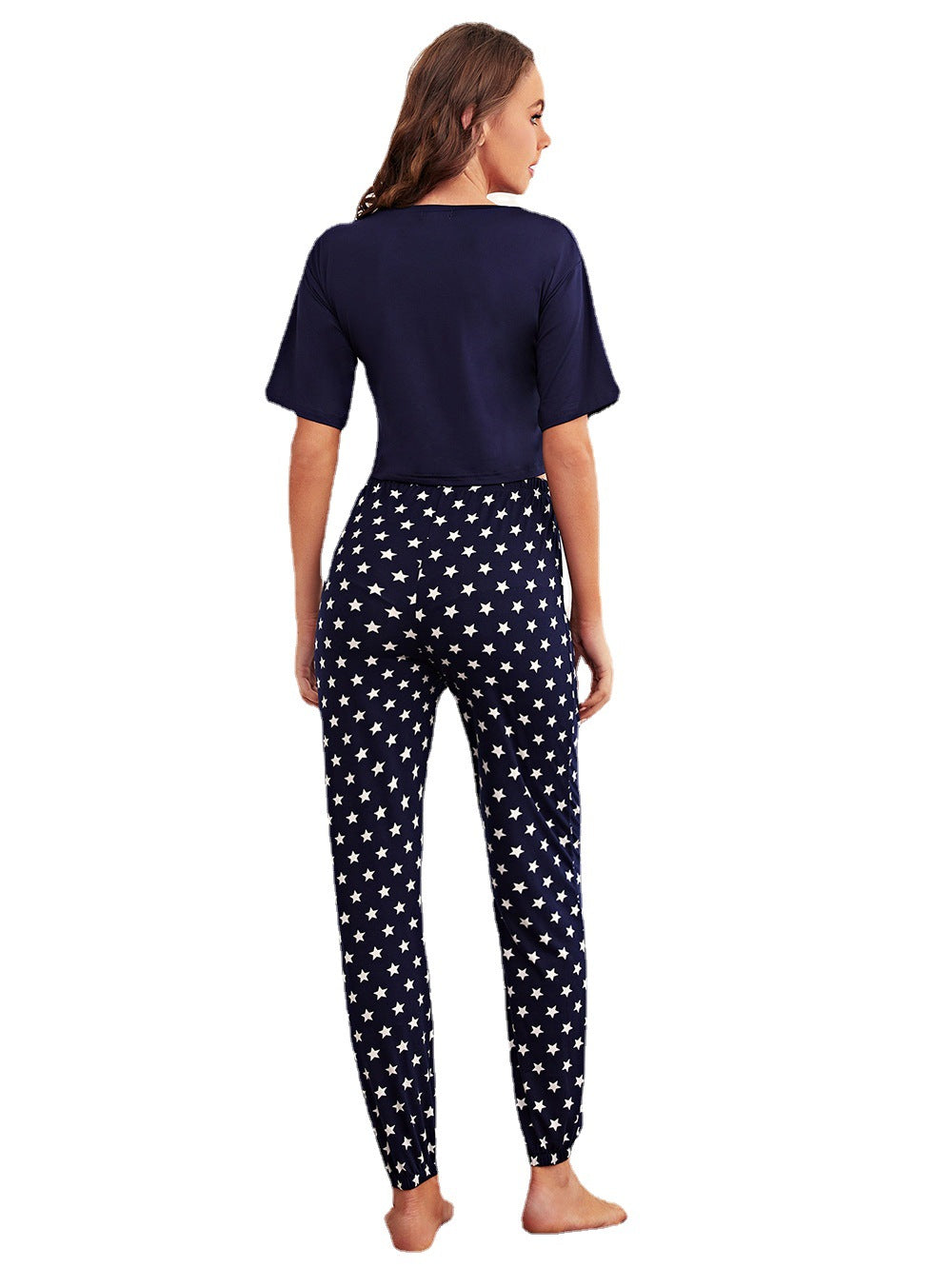 Homewear Casual Slim Fit Cropped Outfit Short-Sleeved Top Polka Dot Trousers Pajamas Suit