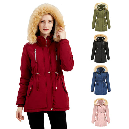 Autumn Winter  Women Clothing Thick Lambskin Cotton-Padded Coat Women Loose Women Cotton Clothes Removable Hat Fleece Padded Coat