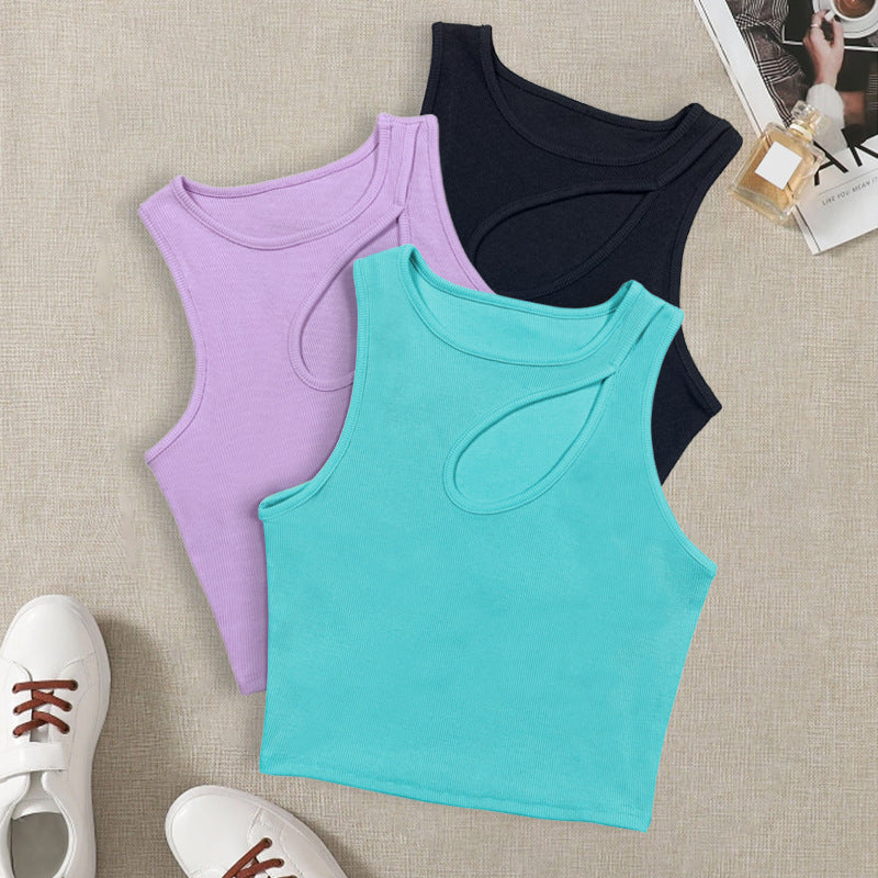Summer Slim Fit Slim Bottoming Top Trendy Hollow Out Cutout Chest Sneaky Design Vest Camisole for Women