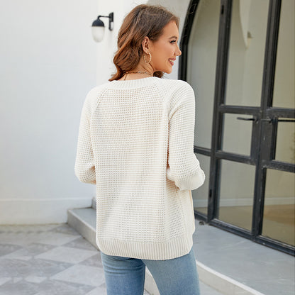 Autumn Winter Sweater Cardigan Women Solid Color Zipped round Neck Sweater Coat