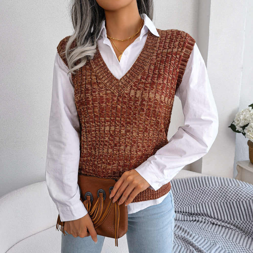 Autumn Winter Color Twist V-neck Sweater Vest Women Clothing