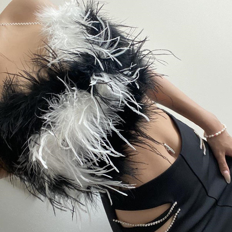 Autumn Women Sexy Off Shoulder Zipper Furry Tube Top Vest