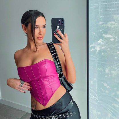 Fashionable Elegant Sexy Tube Top Faux Leather cropped Outfit Women Vest Small Tube Top Women