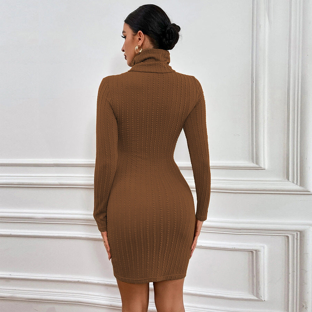 Women Clothing Sexy Hollow Out Cutout Slim Hip  Texture Twist Fabric Long Sleeve Dress