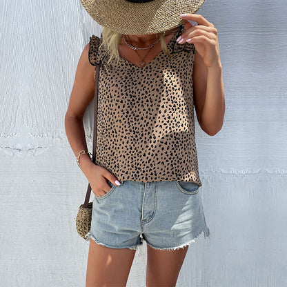 Women Wear Summer Sleeveless Leopard Print Sling Top Women