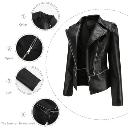 Women Clothing  Size New Leather Coat Women Detachable Hem Spring Autumn Coat Women Fashion Casual Jacket