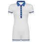 Sports Women Clothing Tennis Polo Collar Button Contrast Color Binding Tape Slim Fit Bodysuit