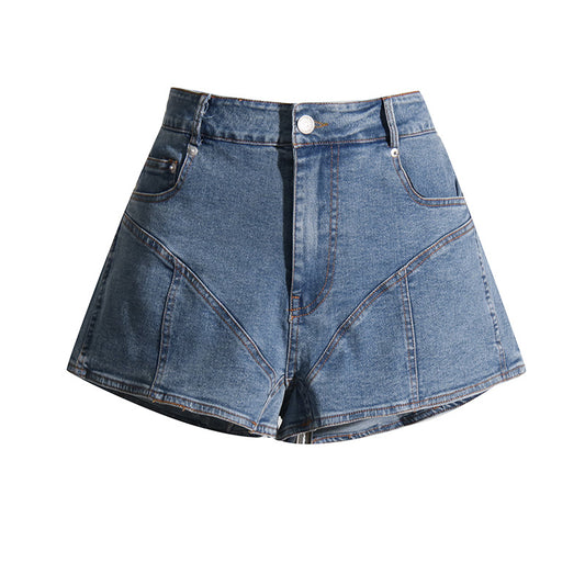 Summer Sheath Denim Shorts Korean Retro Women High Waist All Matching Straight Contrast Color Shorts Sexy