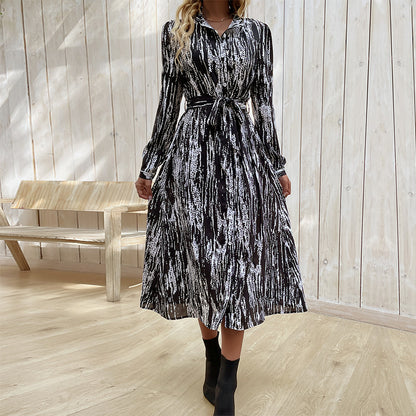 Women Wear Long Sleeve Printing Collared Spring Dress