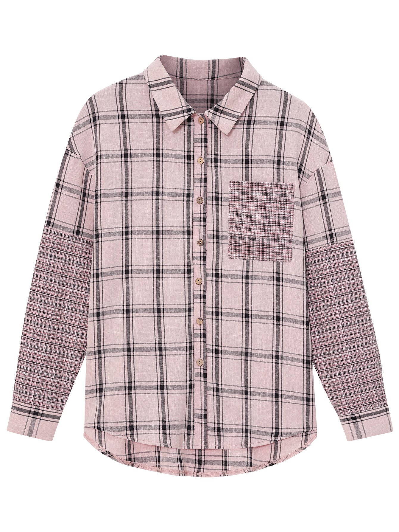 Autumn Winter Casual Women Clothing Single Breasted Plaid Stitching Shirt Women