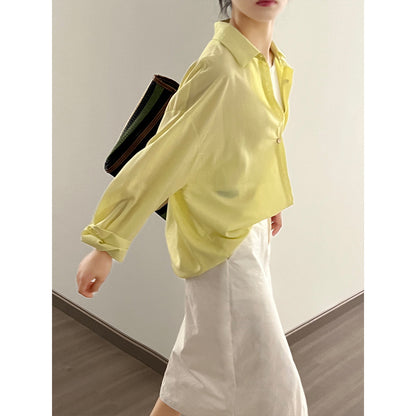 Thin Tencel Sun Protection Shirt for Women Autumn Loose Slimming Casual Long Sleeve Shirt