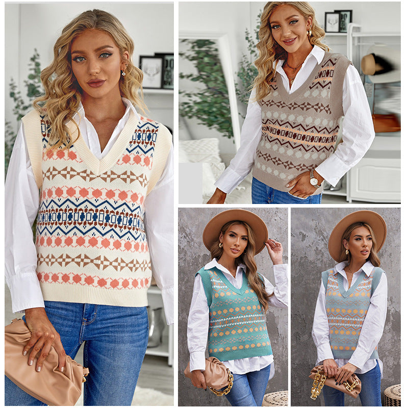 winter Sweater Vest Women Casual Loose V-neck Pullover