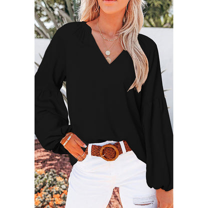 Fall V neck Pullover Chiffon Shirt Women Loose Long Sleeved Casual T shirt