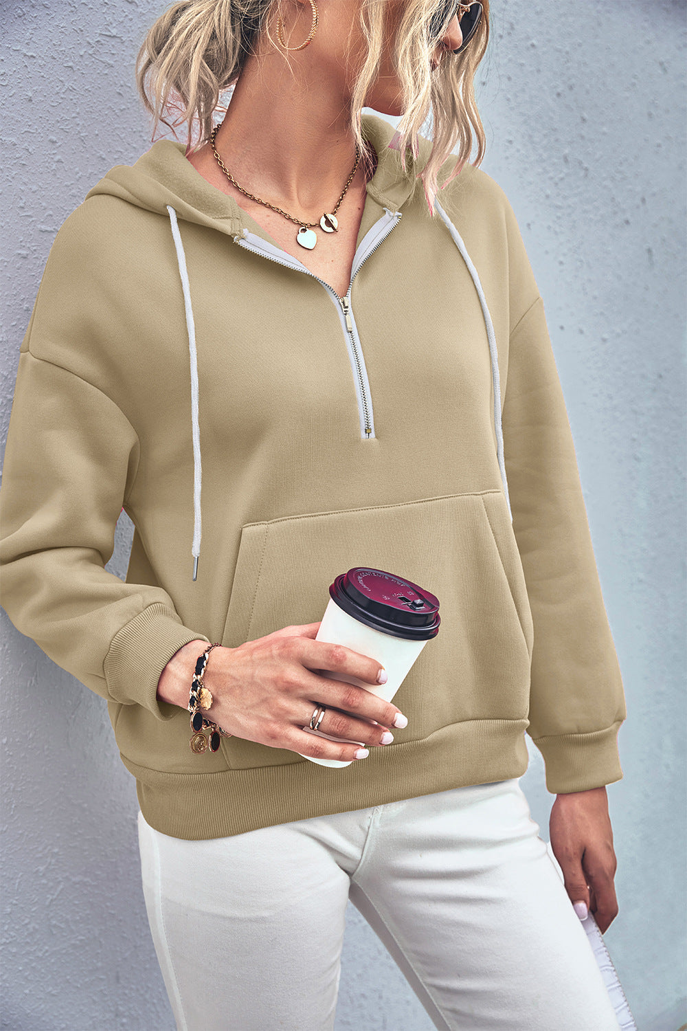 Autumn Women Clothing Solid Color Pullover Hooded Casual Hoodie