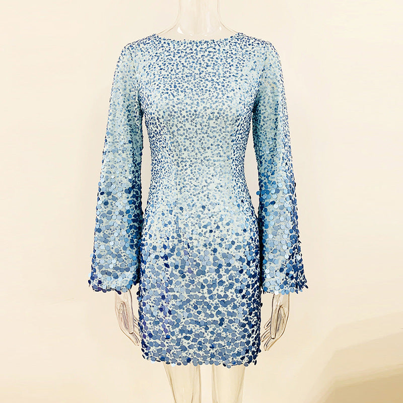 Goods Spring Summer Stars Slim Bell Sleeve Full Body Sequined Chiffon Dress