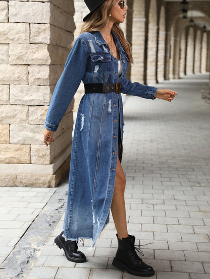 Retro Waist Controlled Slimming Long Sleeve Denim Dress Women