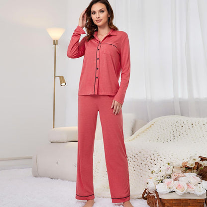 Pajamas Women Autumn Winter Simple Casual Cardigan Long Sleeved Homewear Suit