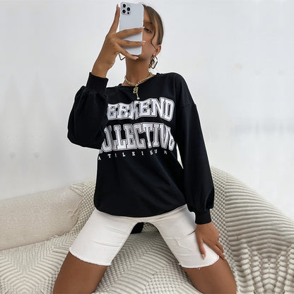 Autumn Women Clothing Long Sleeve Letter Graphic Crew Neck Sweater