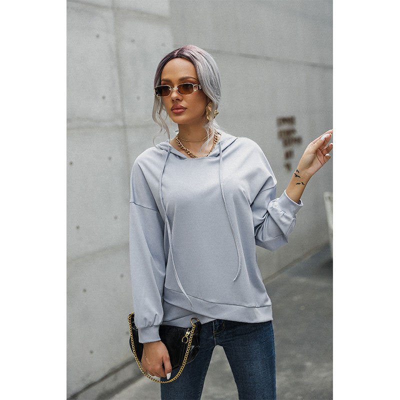 Autumn Winter Casual Top Women Clothing Solid Color Pullover Loose Hooded Sweatshirt Women