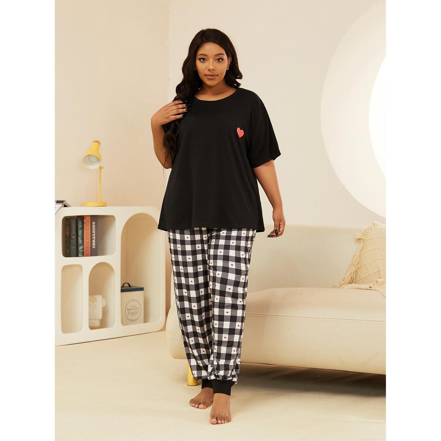 Plus Size Pajamas Women Girls Spring Short Sleeve Trousers Homewear Suit