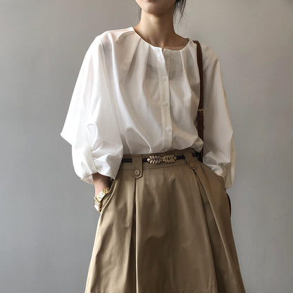 White Shirt Women Autumn Korean Simple Loose Design Lantern Sleeve Shirt