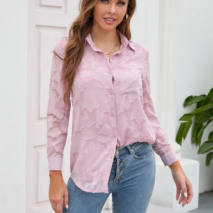 Women Romantic Fabric Lace Solid Color Long Sleeve Shirt Women