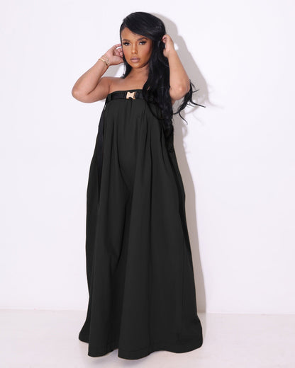 Sexy Women Wear Fashionable off Shoulder Wide Leg Jumpsuit With Belt