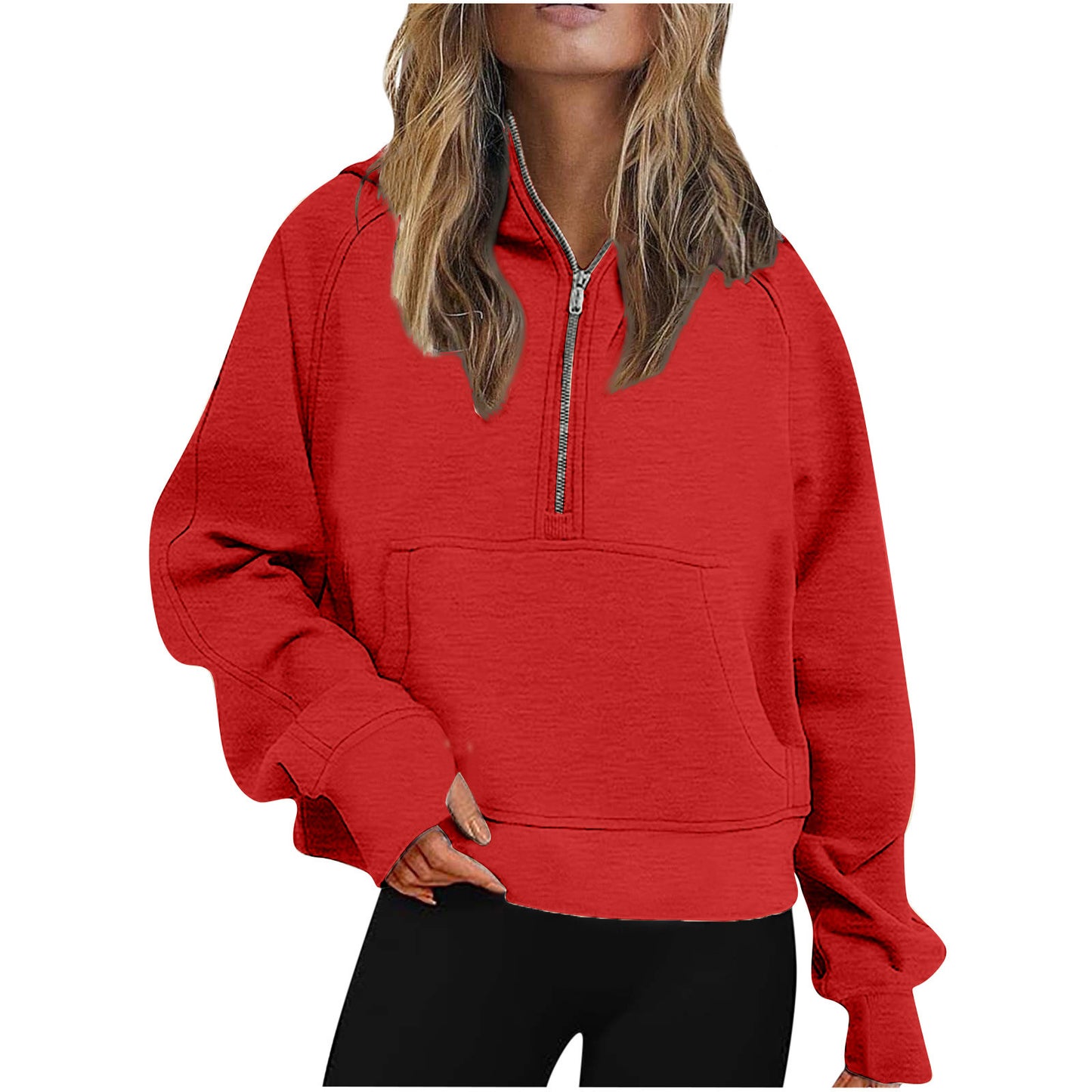 Autumn Winter Women  Scuba Sports Half Zipper Yoga Clothes Loose Short Hood Fleece Lined Sweater Sweater