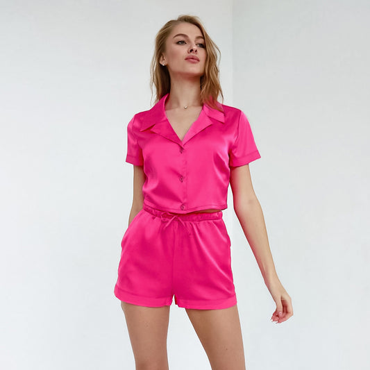 Summer Pajamas Set Short Sleeve Shorts Sporty Simplicity Outerwear Homewear Women