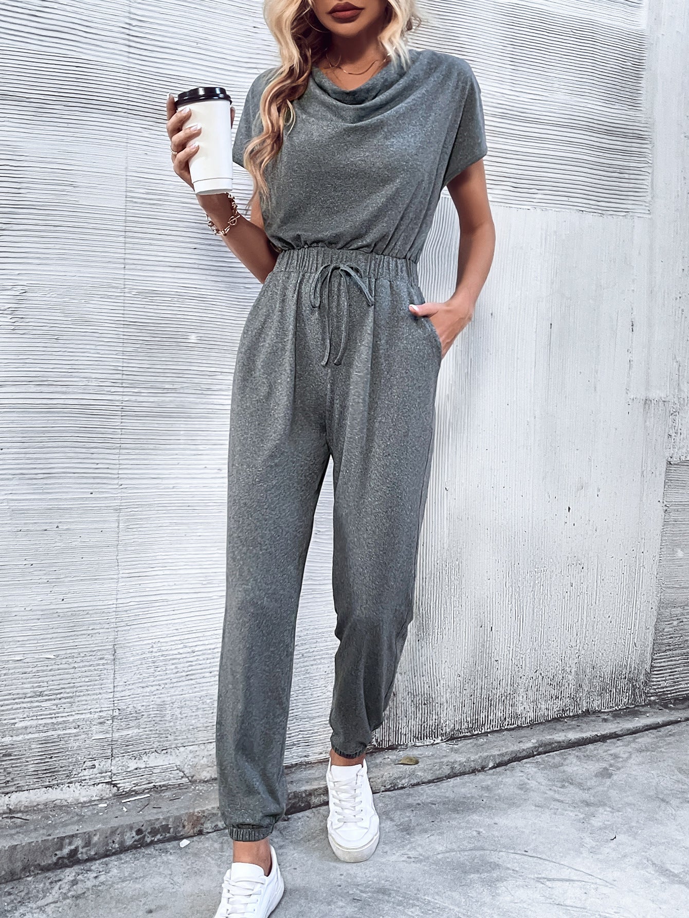 Women Clothing Casual Short Sleeved Wide Leg Jumpsuit