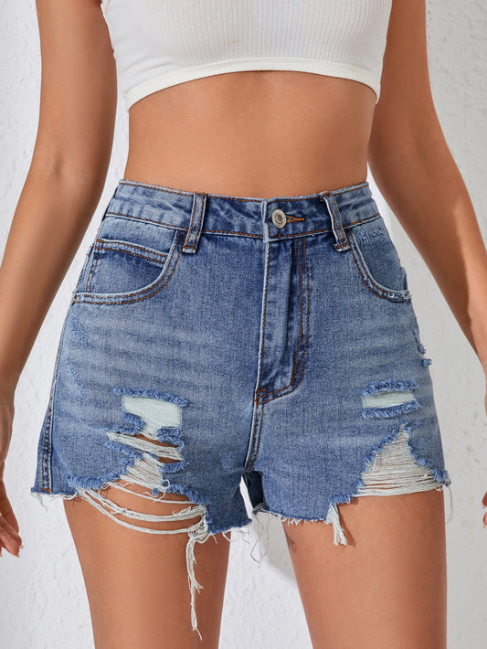 High Waist Slimming Denim Shorts Women Summer Slim Fit Slim Fit Pants Ripped Denim