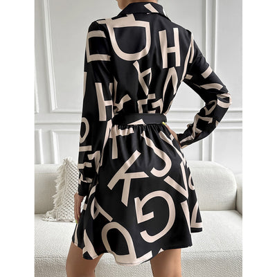 Dress Women Spring Summer Office Contrast Color Long Sleeves