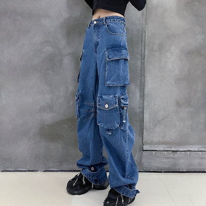 Multi Bag Wide Leg Jeans Autumn Winter Fashionable Cargo Pants Hip Hop Cool Series Trousers