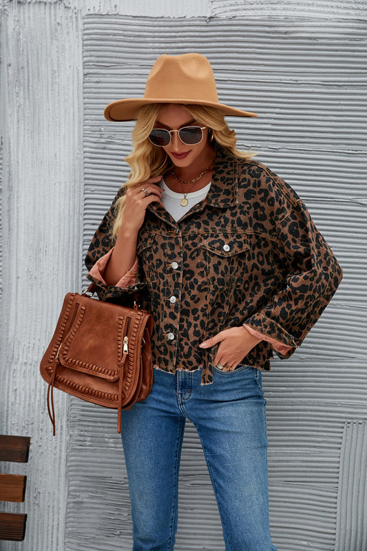 Loose Street Personality Leopard Print Denim Short Coat Women