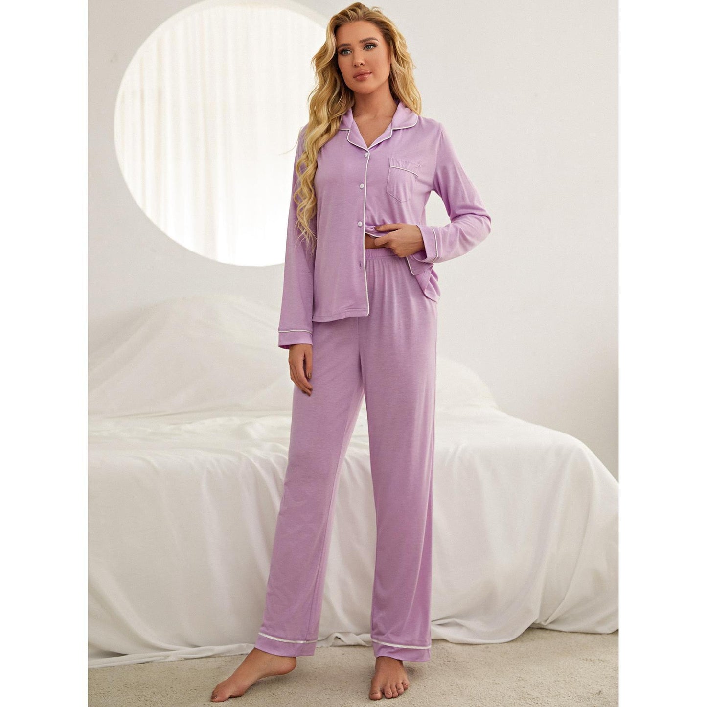 Pajamas Women Long-Sleeved Cardigan Trousers